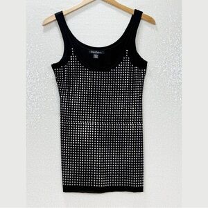 David Kahn Jeanswear Rhinestone Tank Top XS Black Studded Y2K Party Festival